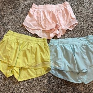 Lululemon shorts ( bundle) pink, yellow and blue gently worn size 6